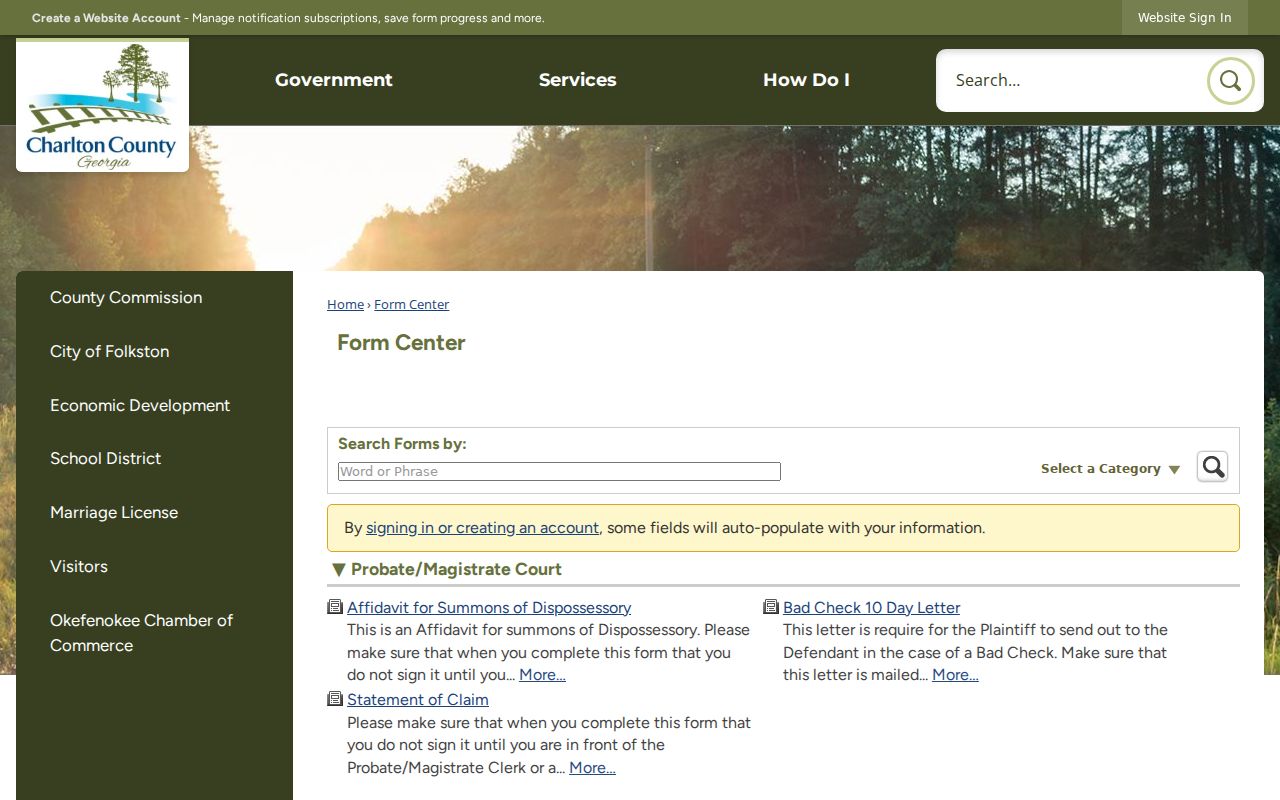 Charlton County civil court docket Magistrate forms index