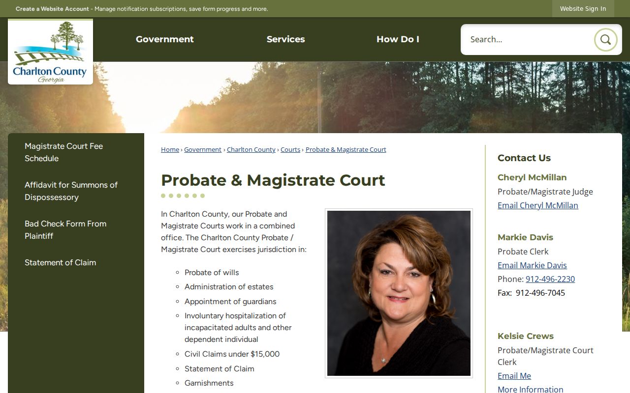Charlton County civil court docket Probate and Magistrate office