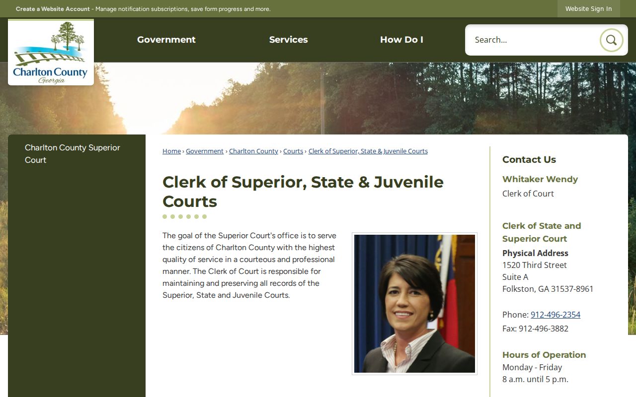 Charlton County court docket clerk contact and records duties