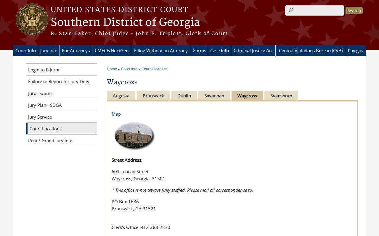 Charlton County federal court docket Waycross Division access