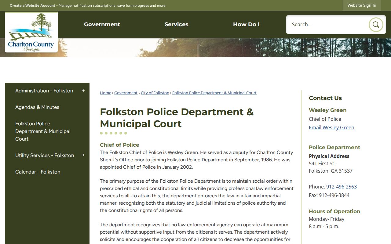Official Folkston Municipal Court traffic citation instructions for Charlton County